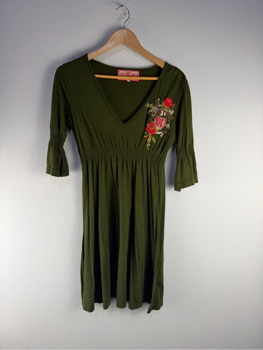 Johnny Was JWLA Embroidered Olive Green Dress Sz M